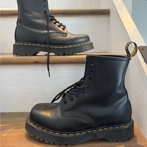 Dr. Martens Black Combat Boots with Yellow Stitching